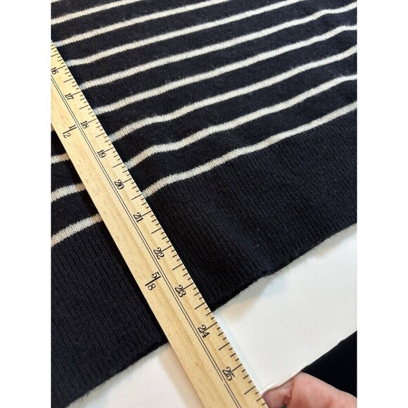 Halogen Cashmere Sweater Black White Stripe Medium V-neck Long Sleeve Pullover - Picture 6 of 8